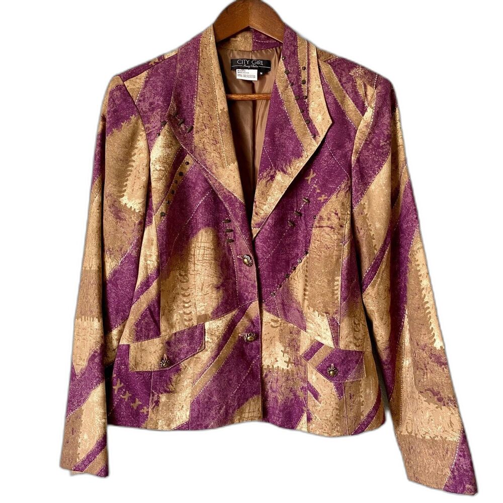 City Girl Nancy Bolen Women's Blazer Beaded Embellished Faux Suede Jacket Medium